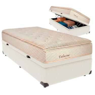 Imagem de Cama Box Baú Solteiro e Colchão Deluxe Molas Ensacadas Colchobel Palha
