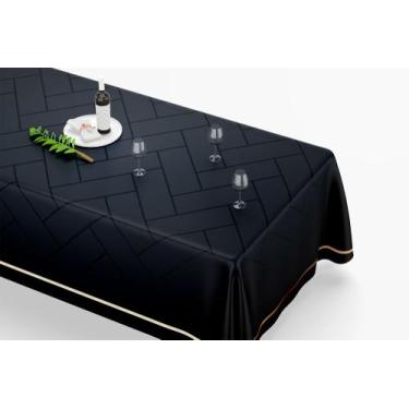 Imagem de Toalha De Mesa Retangular 12 Lugares Tecido Oxford Geométrico Preto Mo