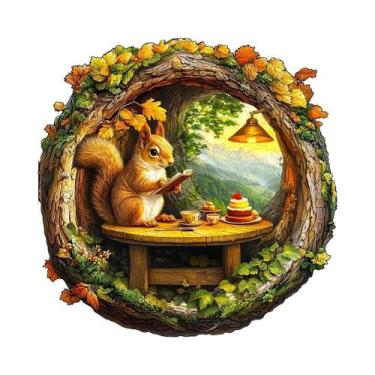 Imagem de Quebra-Cabeças De Madeira Para Adultos Com Efeito Visual 3D, Esquilo N