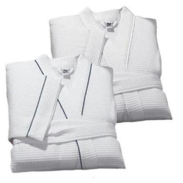 Imagem de Roupão Adulto Piquet Teka Hotel Golden, Branco filete marinho,  G 54