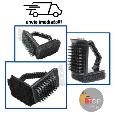 Imagem de Escova Limpa Grelha 3 Em 1 Espátula Inox Escova Em Aço Assadeira Chapa