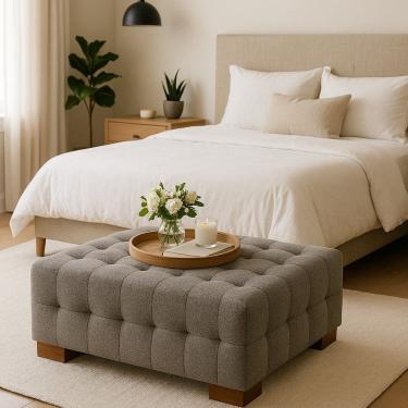 Imagem de Puff para Sala de Estar Bouclê Karen Cinza