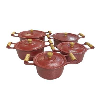 Imagem de Conjunto De 5 Panelas Alumínio Fundido Grosso Craquelado Tampa Leve Pa