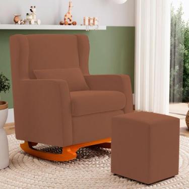 Imagem de Poltrona Decorativa Sala de Estar Zoe com Base Balanço e Puff Veludo T