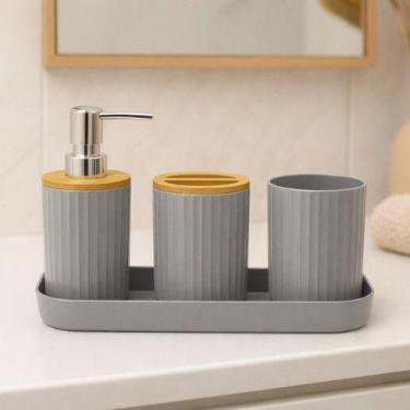 Imagem de Kit Banheiro Lavabo com Bandeja Porta Sabonete Liquido Dispenser Porta