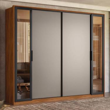 Imagem de Guarda Roupa Casal Laredo 4 Portas com Vidro Reflecta Nogueira Nude Demartêz