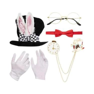 Imagem de Conjunto De Fantasia De Coelho Branco Com Chapéu De Chapeleiro Louco E
