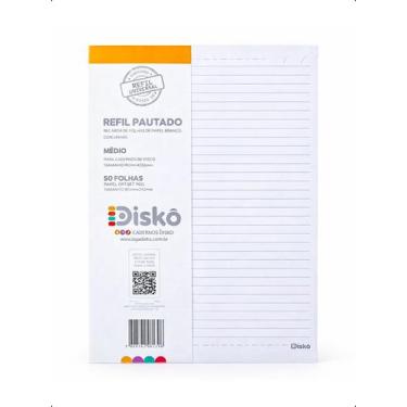 Imagem de Refil Branco B5 P/ Caderno de Disco Pautado 50 Folhas Estudo - Branco 