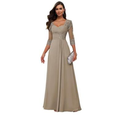 Imagem de Vestido Loyeloy Taupe Mother of Bride com mangas e babados em chiffon
