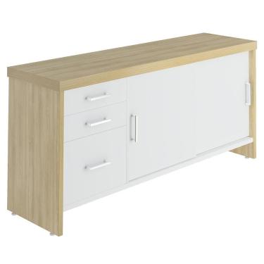 Imagem de Balcão Para Escritório 160cm 2 Portas 3 Gavetas Corp A06 Carvalho-branco - Mpozenato