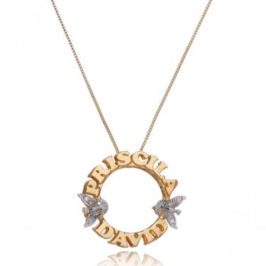 Imagem de Colar Floratta Joias Personalizado Mandala Nome e Espírito Santo com Zircônia Banhado em Ouro 18K Feminino