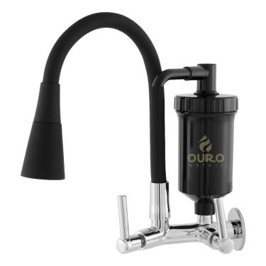 Imagem de Torneira para Cozinha com Filtro Tubo Cone Luxo 1-4 de Volta Parede Plástico ABS Cromad...