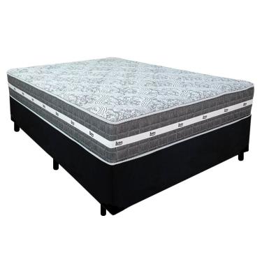 Imagem de Cama Box Casal Suede + Colchão Anjos Black Graphite Molas Ensacadas 138cm Suporta Até 1...