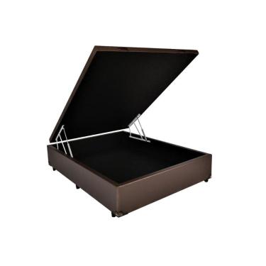 Imagem de Cama Box Baú Casal Em Suede Marrom Com Pistão A Gás - 138x188