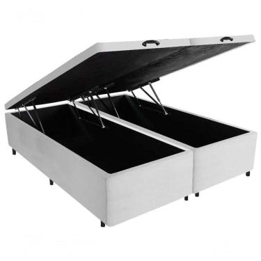 Imagem de Cama Box Baú Casal Bipartida Sintético Branco 138x188