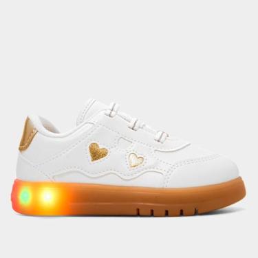 Imagem de Tênis Infantil Molekinha Menina, Branco, Dourado, 23