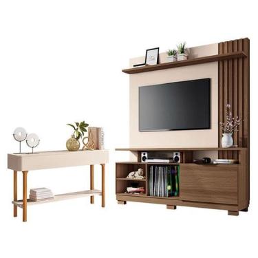 Imagem de Estante Home Theater Artheo Castanho Off White com Aparador Fiero Off 