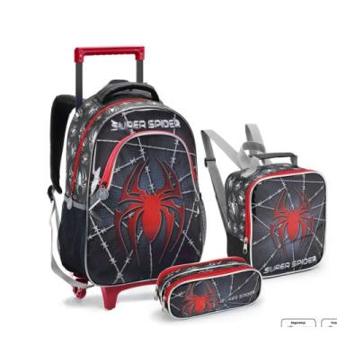 Imagem de Kit Mochila Escolar Infantil com Carrinho de Rodinhas Lancheira e Esto