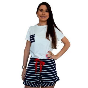 Imagem de Short doll malha navy Pijama Baby Roupa Dormir Feminino Luxo - MON CHE