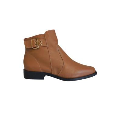 Imagem de Bota Feminina Cano Curto Salto Baixo Couro Legítimo Conforto - QR Shoe
