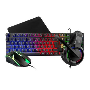 Imagem de Kit gamer kalkan odin lite, rainbow, teclado+mouse+headset+mousepad, u