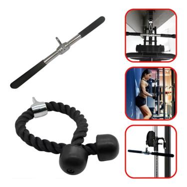 Imagem de Kit Puxador Tríceps Reta Com Giro + Corda Puxador De Academia Triceps Para Estação