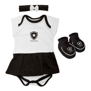 Imagem de Body Bebe + Pantufa + Lacinho Menina Botafogo Oficial - Branco - M (3-
