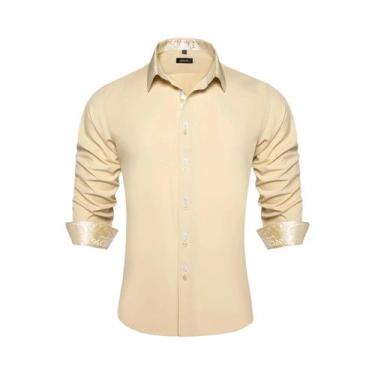 Imagem de Camisa Masculina Preta De Manga Longa Em Poliéster E Algodão Com Estam