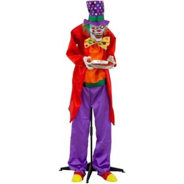 Imagem de Decoração de Halloween Palhaço Jack PVC Tecido Plástico 155cm com Som Luz e Movimento Extra Festas