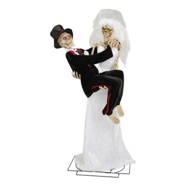 Imagem de Esqueletos Decorativos Casal Noiva e Noivo Halloween Plástico e Metal 185CM 2 Peças Extra Festas