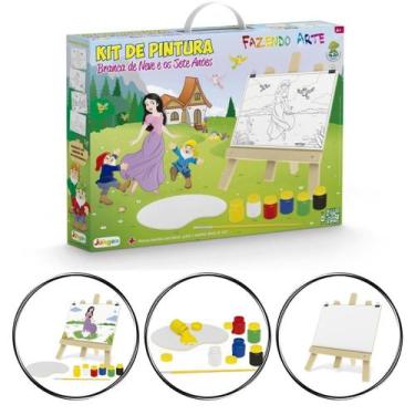 Imagem de Kit Pintura Infantil Tela, Cavalete e Tintas Branca de Neve - Junges