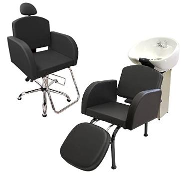 Imagem de Kit 1 Poltrona Cadeira Recl. e Lavatório Salão Beleza Madri
