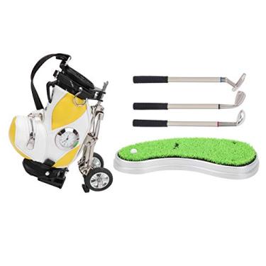 Imagem de VGEBY Mini mesa amarela e branca bolsa de golfe de liga de zinco suporte de caneta com base de gramado relógio canetas de golfe presente de golfe presente de mesa lazer esportes