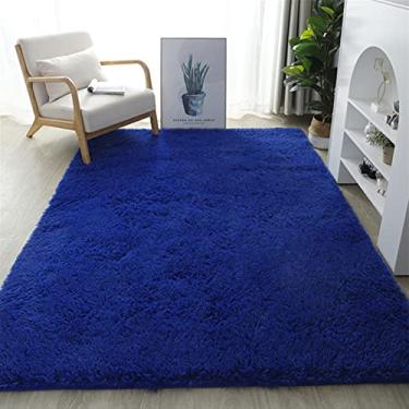 Imagem de Lifup Tapete de Área Antiderrapante Retangular Macio Fofo, Tapete Desgrenhado de Pelúcia Aconchegante, Decoração para Casa para Sala Quarto Azul Real 50 x 80 cm