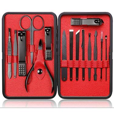 Imagem de HPACK.KV Conjunto de cortadores de unha de aço inoxidável de alta densidade kit de pedicure para unhas de unhas afiadas e cortador de unhas kit de pedicure manicure unhas e unhas dos pés com estojo portátil elegante (vermelho)