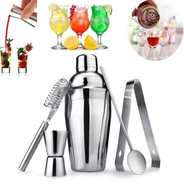 Imagem de Kit Bar Coqueteleira Caipirinha Profissional Aço Inox 550ml 5 Peças