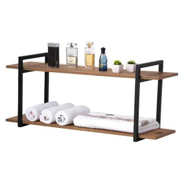 Imagem de Nicho Banheiro Preto Com Prateleiras Amadeirado 80cm