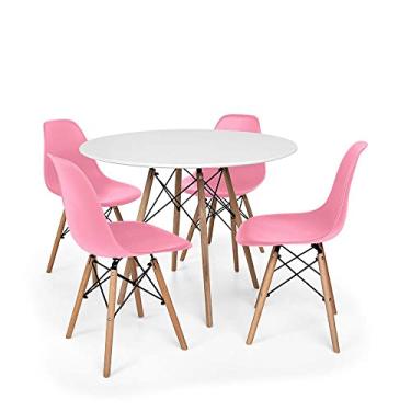Imagem de Conjunto Mesa de Jantar Redonda Solo Branca 120cm com 4 Cadeiras Solo - Rosa