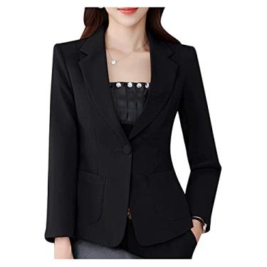 Imagem de Dawwoti Blazer feminino de manga comprida com um botão Shrug Suit Lapela Plus Size Work...