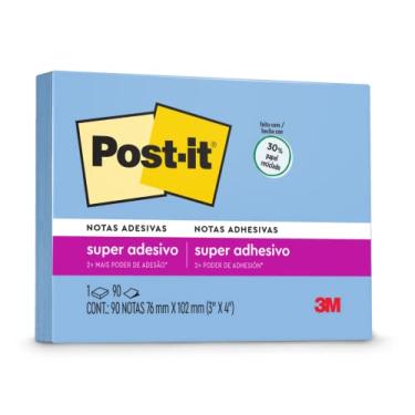 Imagem de Post-it, 3M, Bloco de Notas Super Adesivas, Azul Cristal, 76mm x 102mm, 90 folhas