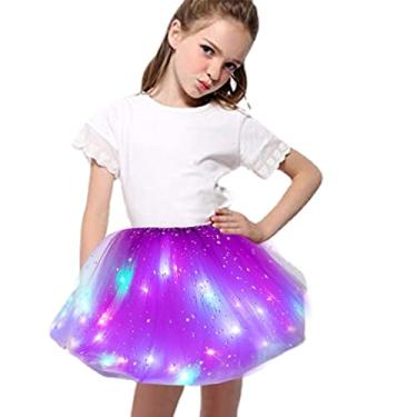 Imagem de Ballet Light Up | Saia dança princeluz mágica saias balé tule elástico | 3 camadas fantasia fada para festa infantil fantasia balé vestido 13 cores para Aezon