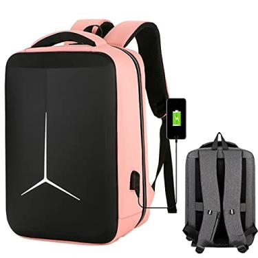 Imagem de Mochila masculina para laptop de negócios à prova d'água carregamento USB mochila grande capacidade esportes ao ar livre com tira reflexiva, rosa, 44 * 30 * 15 cm