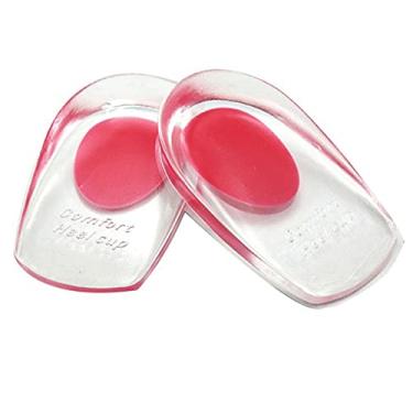 Imagem de 2 pares de taças de gel para calcanhar, almofadas de silicone tamanho P azul + vermelho para dor no calcanhar, esporões ósseos, inserções de silicone transparentes para mulheres e homens