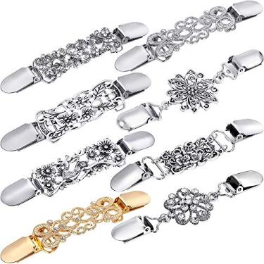 Imagem de Onwon 8 peças elegantes clipes de suéter padrões de flores broche clipes de xale vestidos cardigã clipe de gola vintage alfinetes de suéter retrô filigrana cinch traseiro clipe de