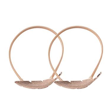 Imagem de Laços de cortina de tela de janela elástica em forma de pena, laços de cortina de estiramento simples, suportes de cortina de fivela, dourado, 2 PCS