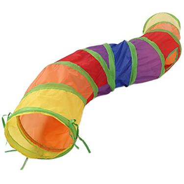 Imagem de Pssopp Cat Tunnel Tube Toy, Collapsible Cat Toy Tunnel Tube Foldable Cat Tunnel com bola interativa e 4 portas para filhote de cachorro filhote de cachorro, 46,1 x 10,6 polegadas