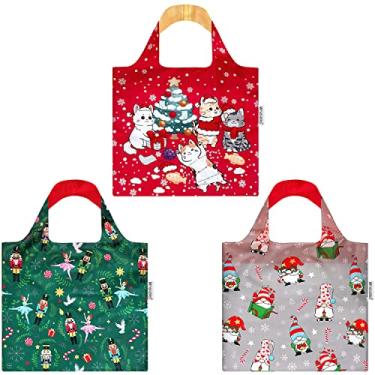 Imagem de Wrapables Bolsa de compras reutilizável da coleção Christmas Holiday AllyBag (conjunto de 3), Holiday Joy