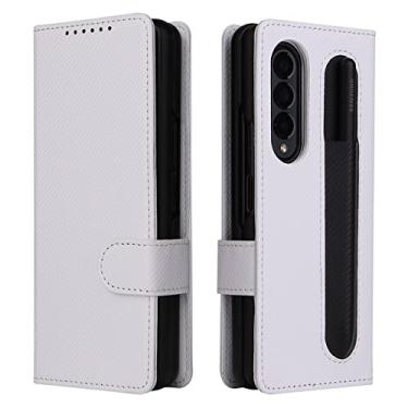 Imagem de Capa de telefone de carteira de couro fosco simples para Samsung Galaxy Z Fold 3 Fold 4 4 5G Fold3 Design separado Suporte de caneta, branco, para Samsung Z Fold 3