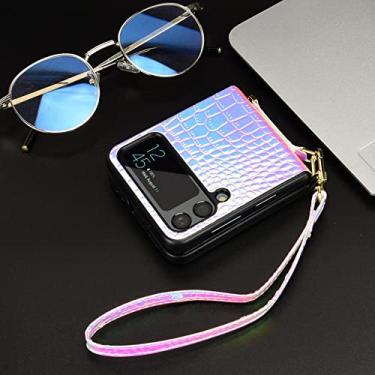 Imagem de Estojo dobrável de couro fino anti-riscos para Samsung Galaxy Z Flip 4 5G Flip4 Flip3 Flip 3 Zflip4 Bolsa antiderrapante para celular, azul, para Samsung Z Flip 4
