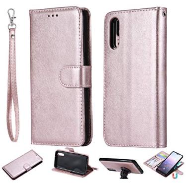Imagem de Capa carteira para Huawei P20, [2 em 1 removível] Suporte magnético de couro PU com compartimentos para cartão Capa protetora flip [TPU à prova de choque] Capa para Huawei P20 (rosa)